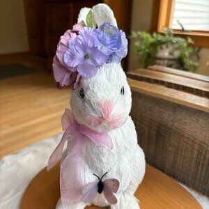 Pier 1 Imports White Sisal Straw Bunny Rabbit Purple & Pink Flowers Headpiece